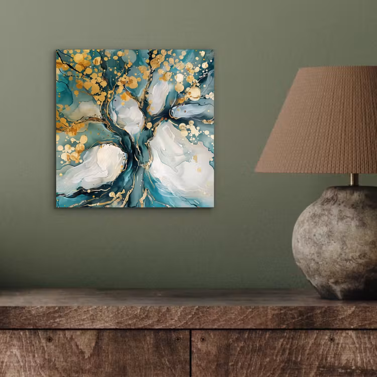 Aluminium schilderij - Boom - Modern - Verflook - Turquoise - Goud — 3