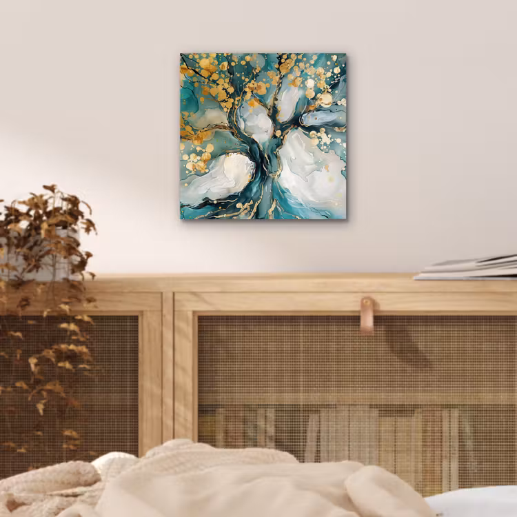 Aluminium schilderij - Boom - Modern - Verflook - Turquoise - Goud — 4