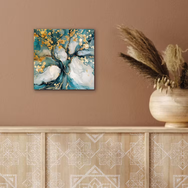Aluminium schilderij - Boom - Modern - Verflook - Turquoise - Goud — 5
