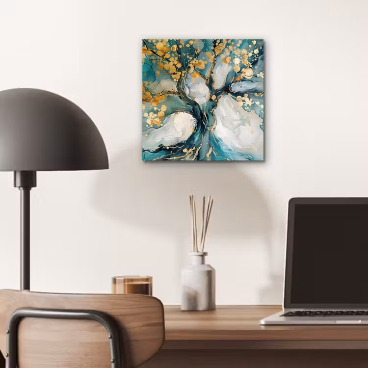 Aluminium schilderij - Boom - Modern - Verflook - Turquoise - Goud — 6