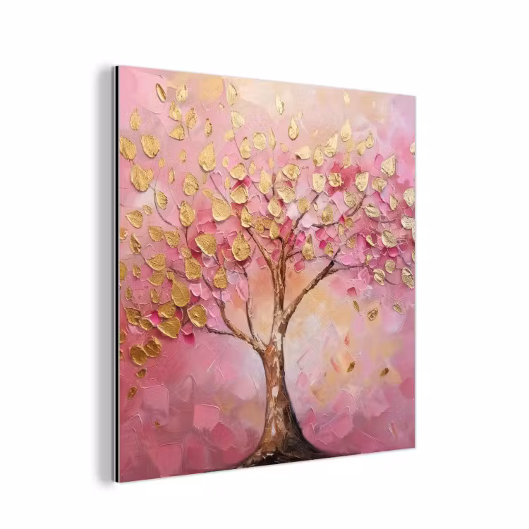 Aluminium schilderij - Boom - Roze - Goud - Modern — 1