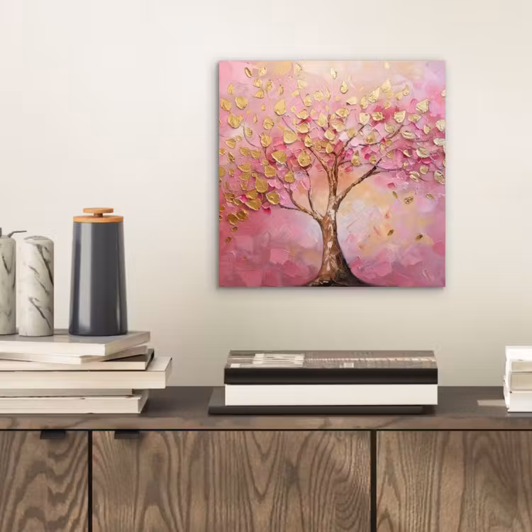 Aluminium schilderij - Boom - Roze - Goud - Modern — 2