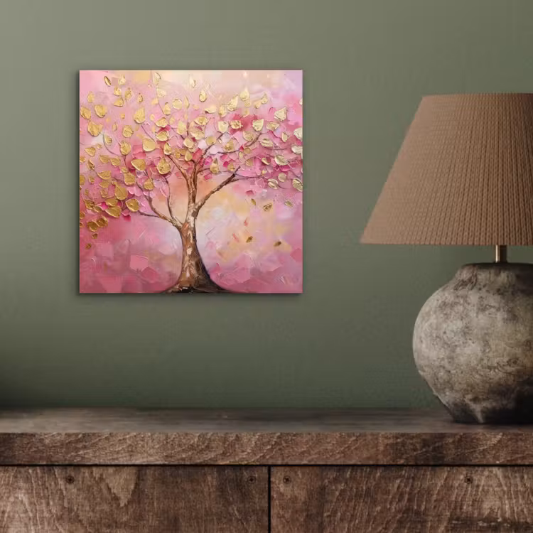 Aluminium schilderij - Boom - Roze - Goud - Modern — 3