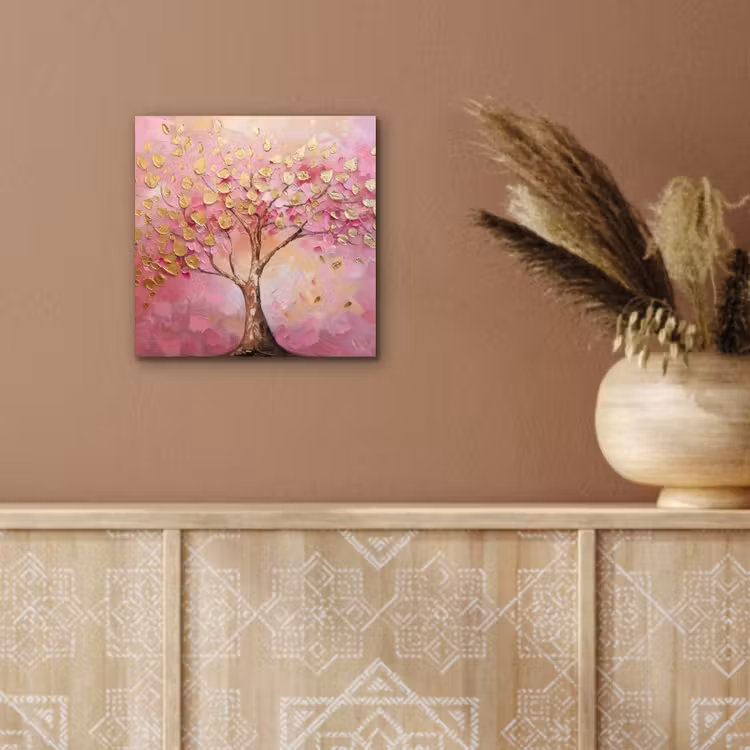 Aluminium schilderij - Boom - Roze - Goud - Modern — 5