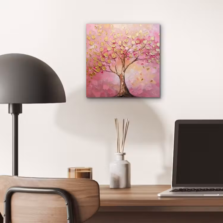 Aluminium schilderij - Boom - Roze - Goud - Modern — 6