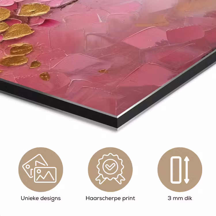 Aluminium schilderij - Boom - Roze - Goud - Modern — 7