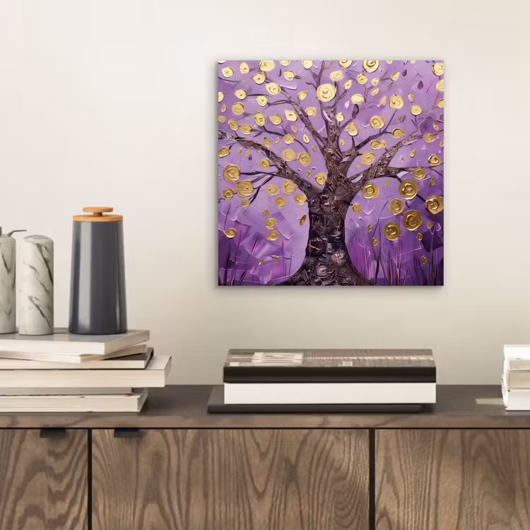 Aluminium schilderij - Levensboom - Boom - Paars - Goud - Modern — 2
