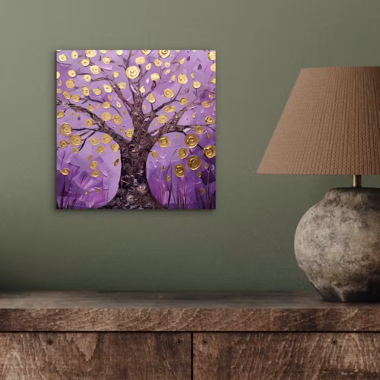 Aluminium schilderij - Levensboom - Boom - Paars - Goud - Modern — 3