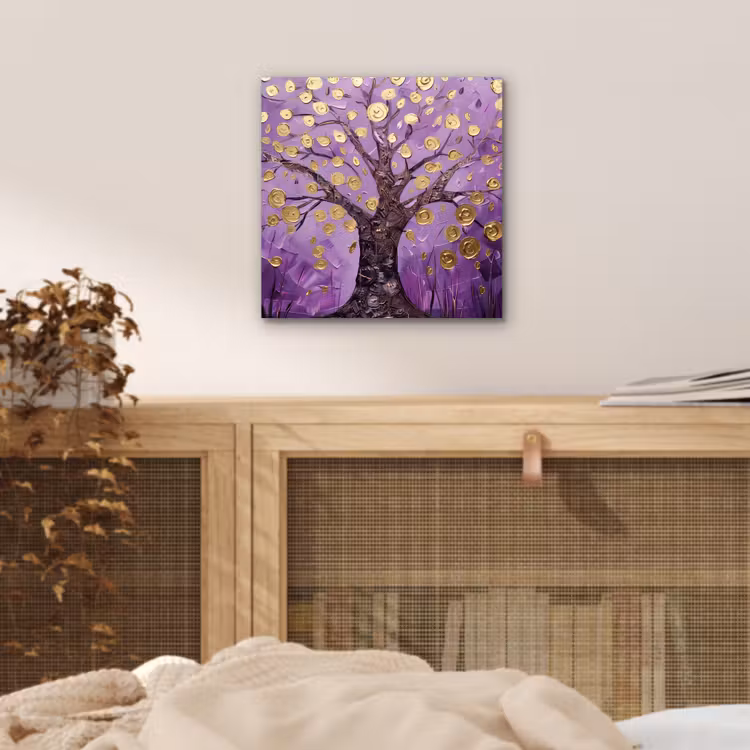 Aluminium schilderij - Levensboom - Boom - Paars - Goud - Modern — 4