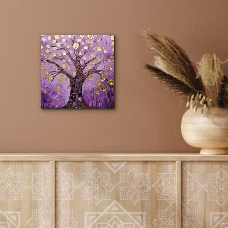 Aluminium schilderij - Levensboom - Boom - Paars - Goud - Modern — 5