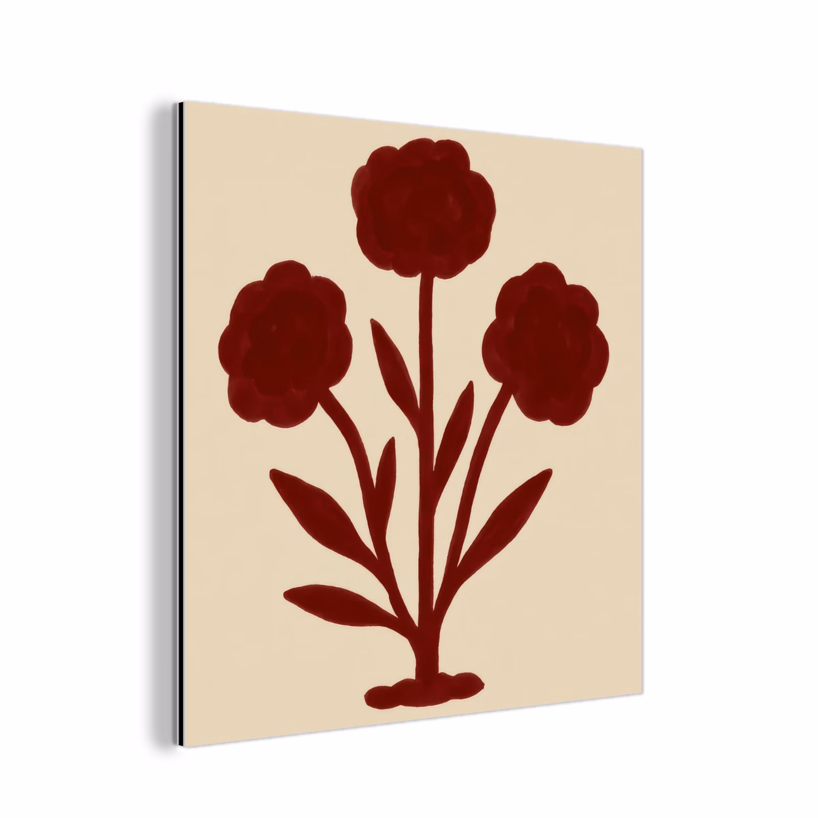 Aluminium schilderij - Bloemen - Bladeren - Rood - Minimalistisch — 1