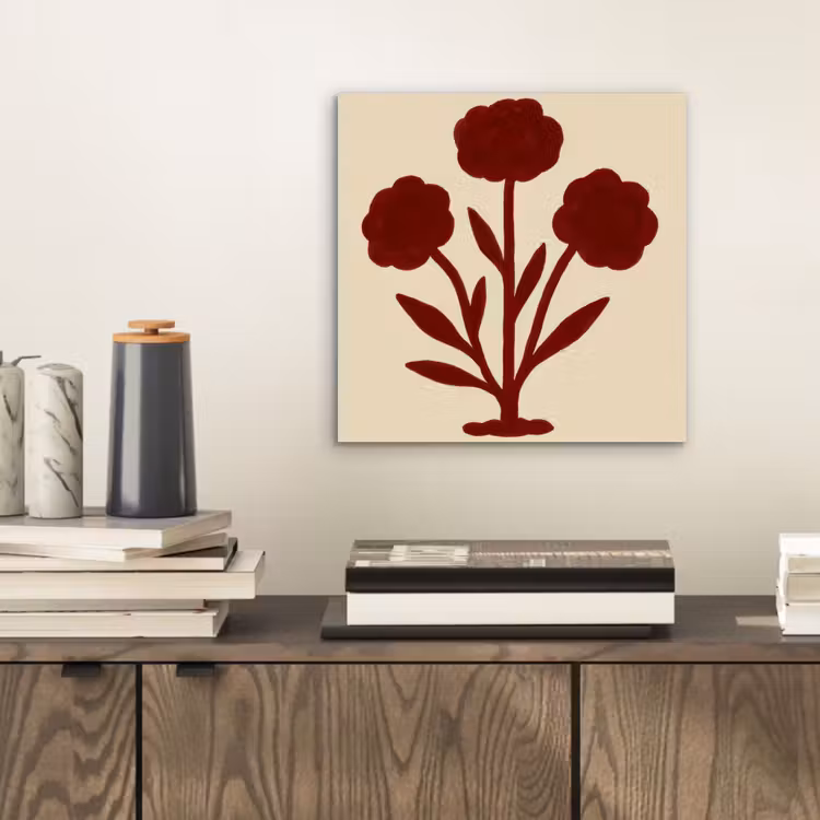 Aluminium schilderij - Bloemen - Bladeren - Rood - Minimalistisch — 2