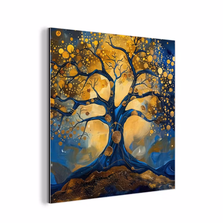 Aluminium schilderij - Boom - Levensboom - Blauw - Goud — 1