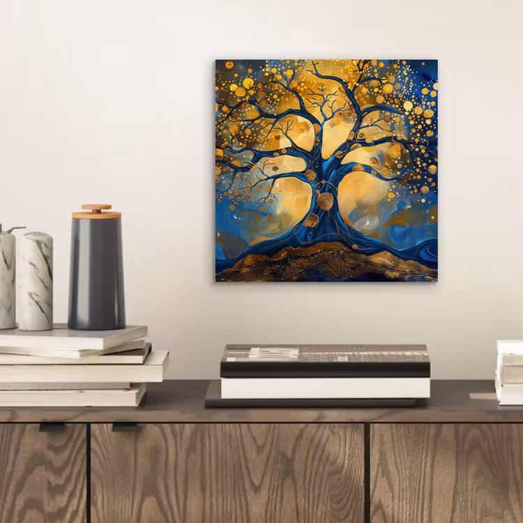 Aluminium schilderij - Boom - Levensboom - Blauw - Goud — 2