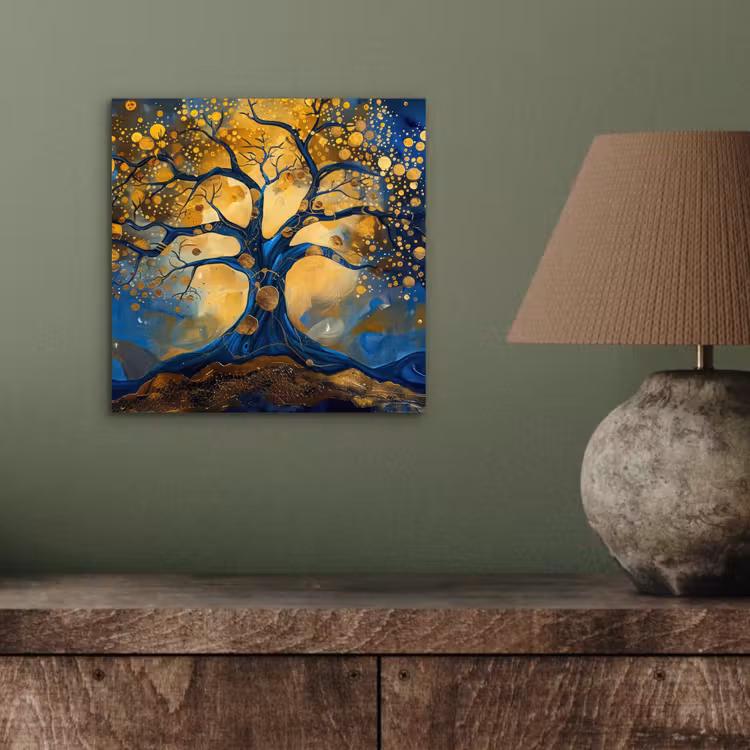 Aluminium schilderij - Boom - Levensboom - Blauw - Goud — 3