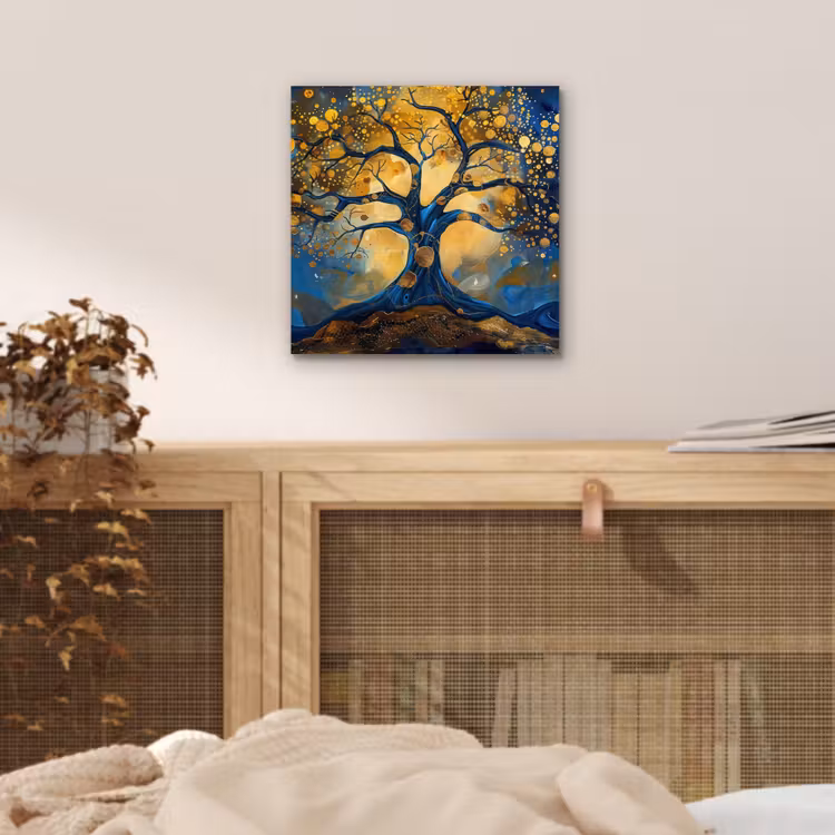 Aluminium schilderij - Boom - Levensboom - Blauw - Goud — 4
