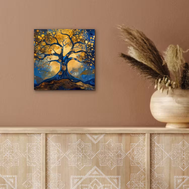 Aluminium schilderij - Boom - Levensboom - Blauw - Goud — 5