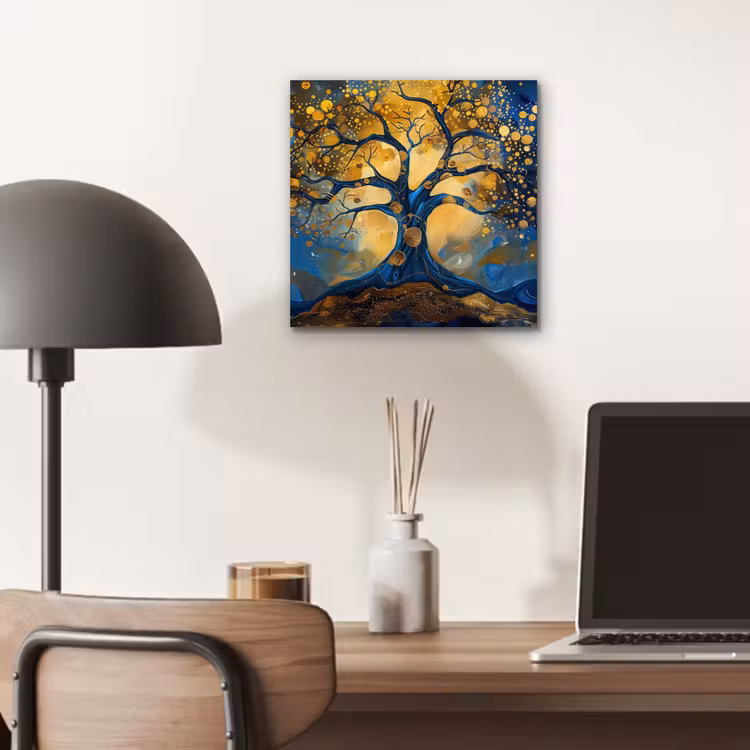 Aluminium schilderij - Boom - Levensboom - Blauw - Goud — 6