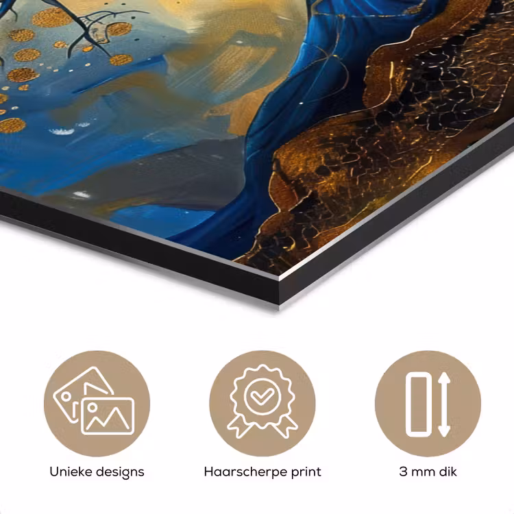 Aluminium schilderij - Boom - Levensboom - Blauw - Goud — 7