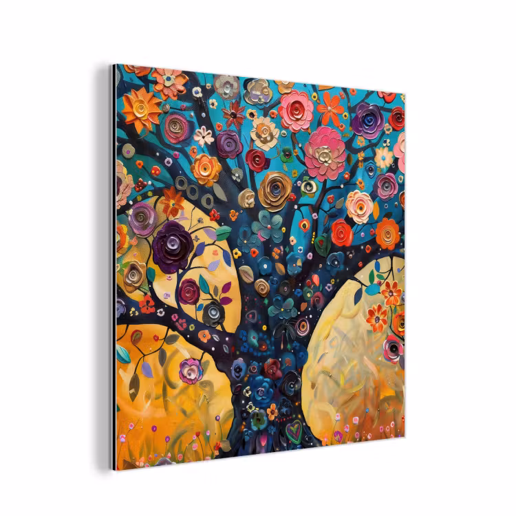 Aluminium schilderij - Boom - Levensboom - Kleurrijk - Bloemen - Modern — 1