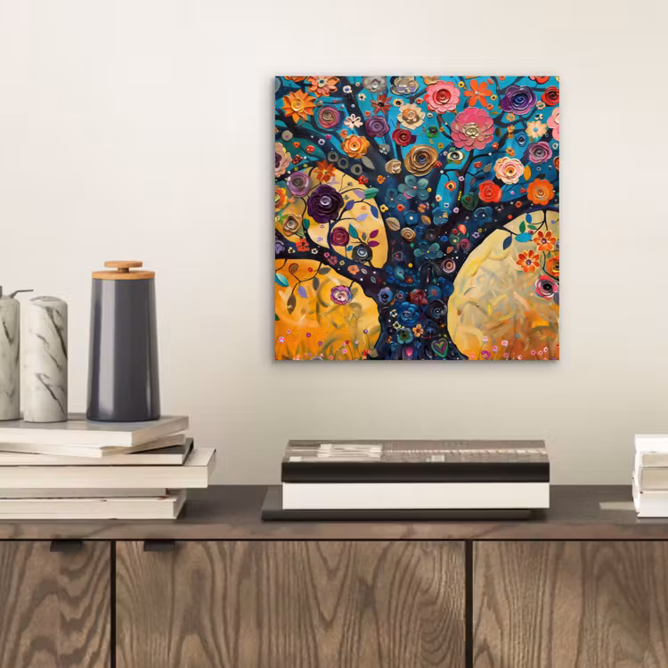 Aluminium schilderij - Boom - Levensboom - Kleurrijk - Bloemen - Modern — 2