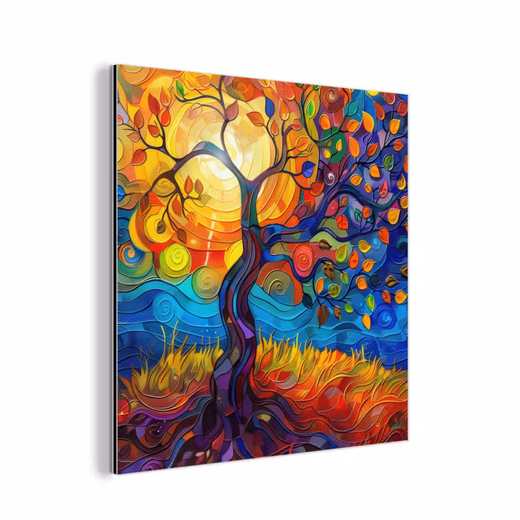 Aluminium schilderij - Boom - Zon - Verflook - Kleuren - Abstract — 1