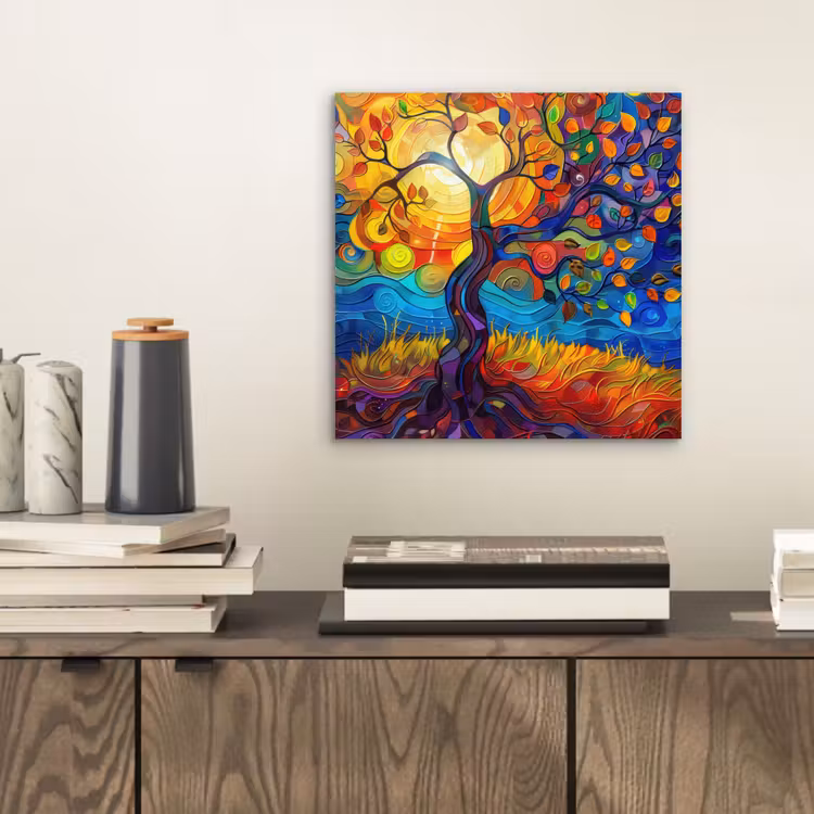 Aluminium schilderij - Boom - Zon - Verflook - Kleuren - Abstract — 2