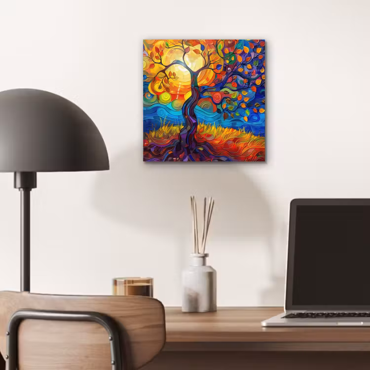 Aluminium schilderij - Boom - Zon - Verflook - Kleuren - Abstract — 6