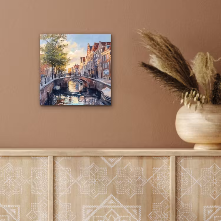 Aluminium schilderij - Brug - Stad - Huizen - Boot — 5