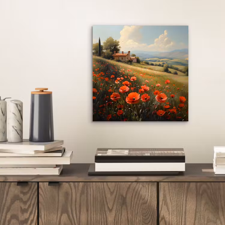 Aluminium schilderij - Klaprozen - Rood - Heuvels - Landschap — 2