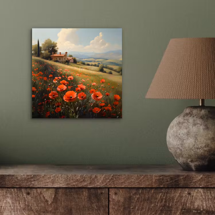 Aluminium schilderij - Klaprozen - Rood - Heuvels - Landschap — 3