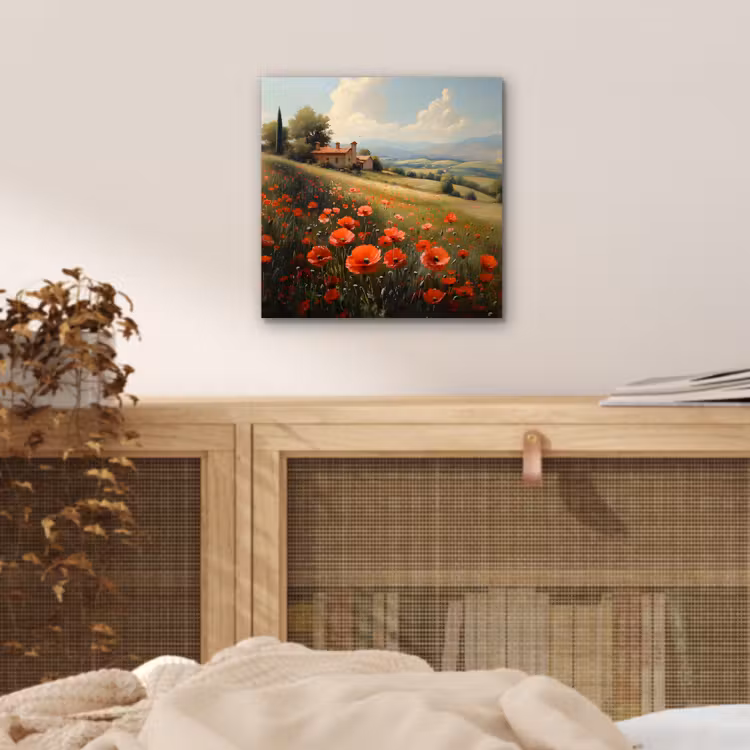 Aluminium schilderij - Klaprozen - Rood - Heuvels - Landschap — 4