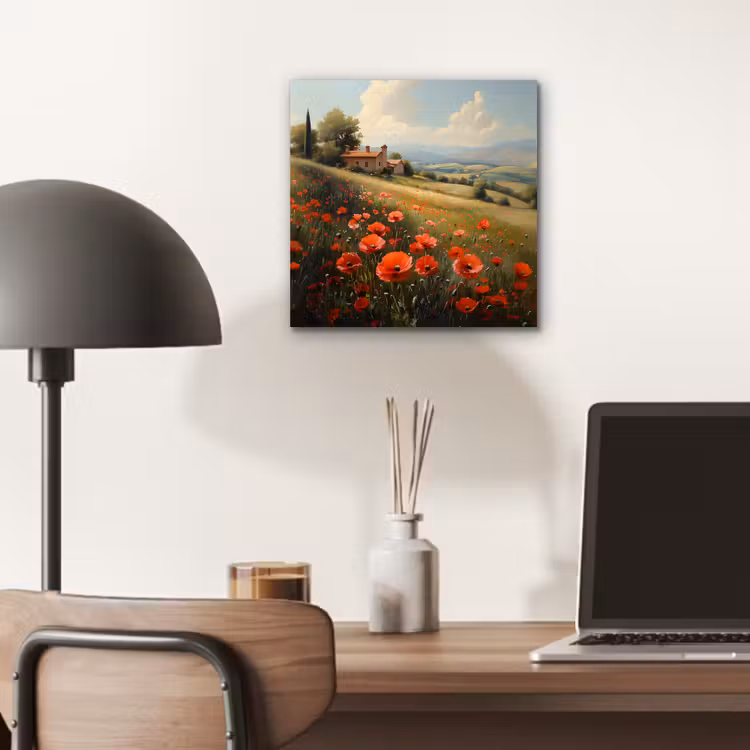 Aluminium schilderij - Klaprozen - Rood - Heuvels - Landschap — 6