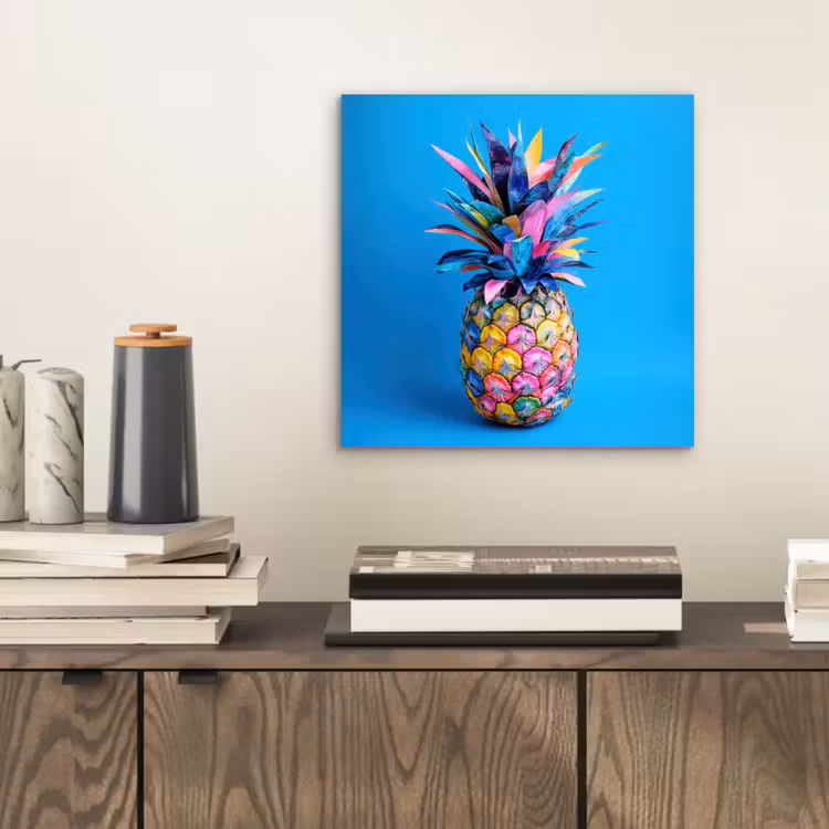 Aluminium schilderij - Ananas - Blauw - Tropisch - Vrolijk — 2