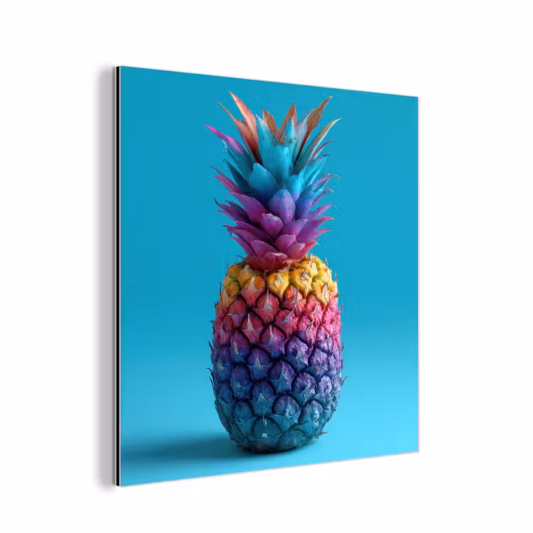 Aluminium schilderij - Ananas - Regenboog - Blauw - Popart — 1