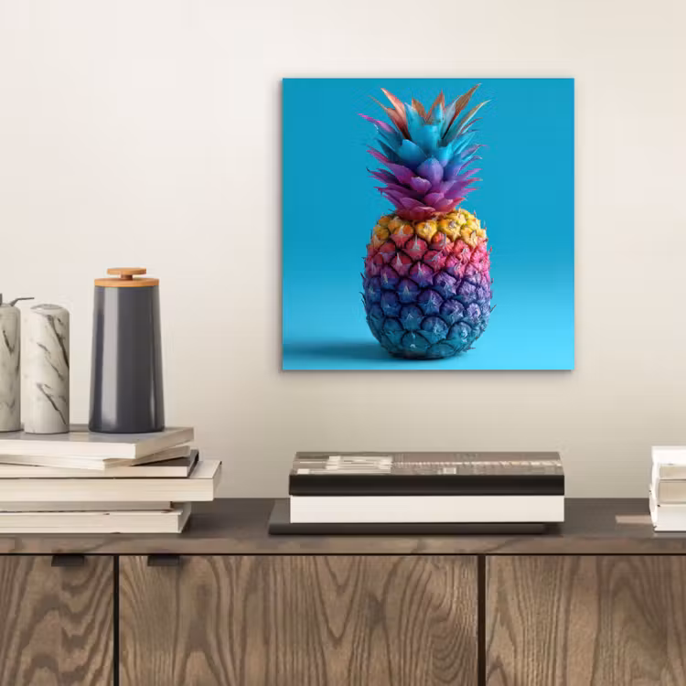 Aluminium schilderij - Ananas - Regenboog - Blauw - Popart — 2