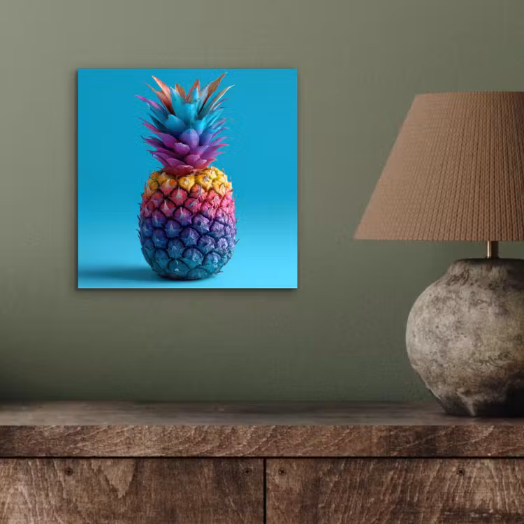 Aluminium schilderij - Ananas - Regenboog - Blauw - Popart — 3