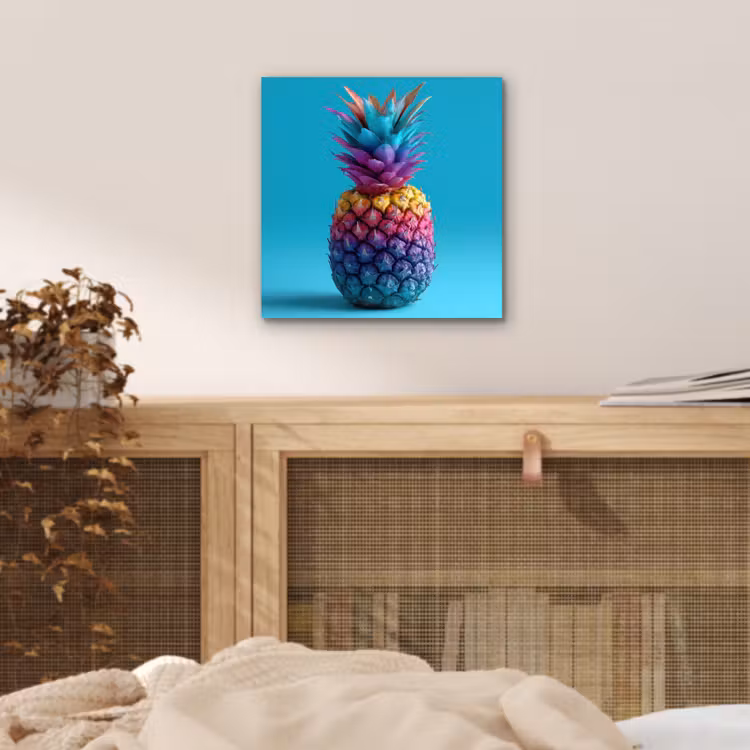 Aluminium schilderij - Ananas - Regenboog - Blauw - Popart — 4