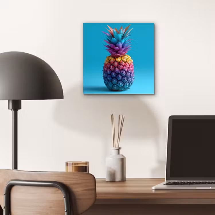 Aluminium schilderij - Ananas - Regenboog - Blauw - Popart — 6