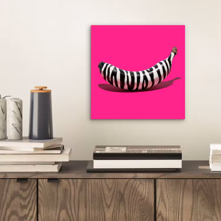 Aluminium schilderij - Banaan - Zebraprint - Roze — 2