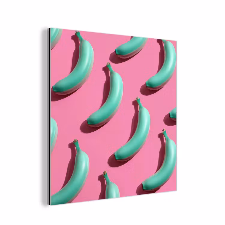 Aluminium schilderij - Bananen - Patroon - Blauw - Roze — 1