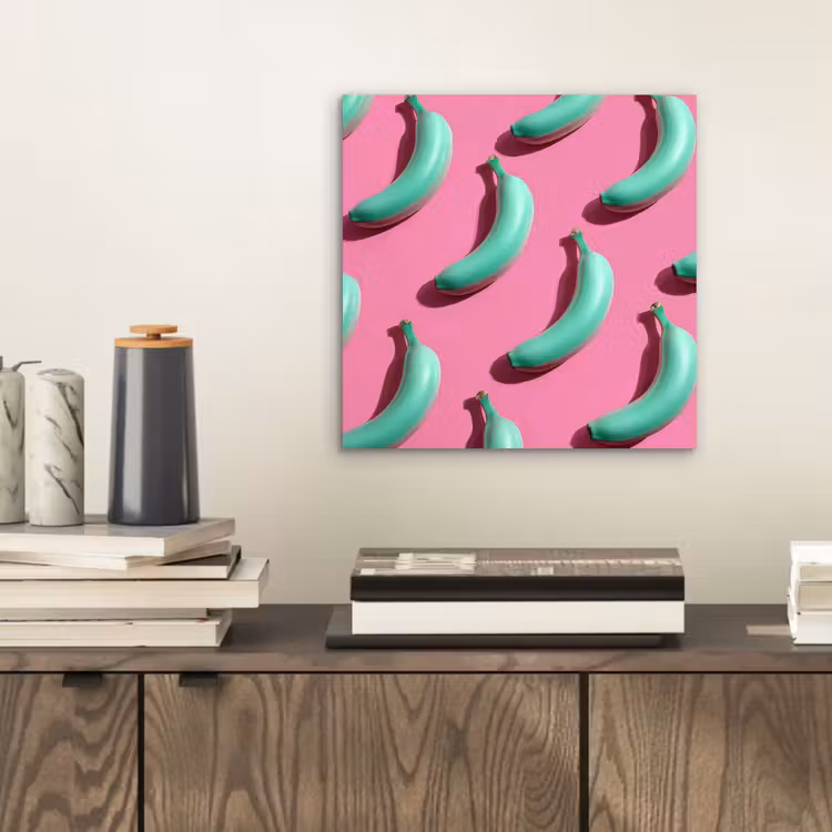 Aluminium schilderij - Bananen - Patroon - Blauw - Roze — 2