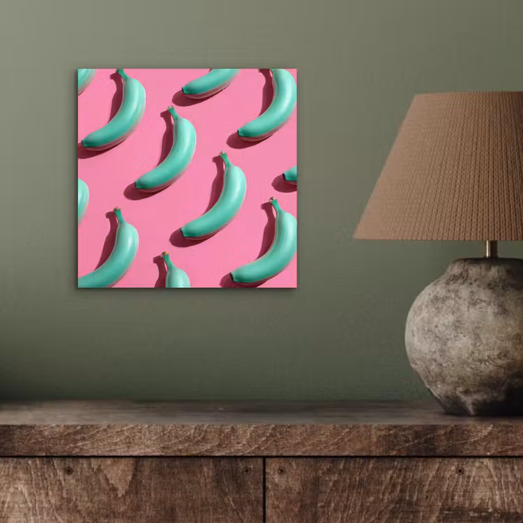 Aluminium schilderij - Bananen - Patroon - Blauw - Roze — 3