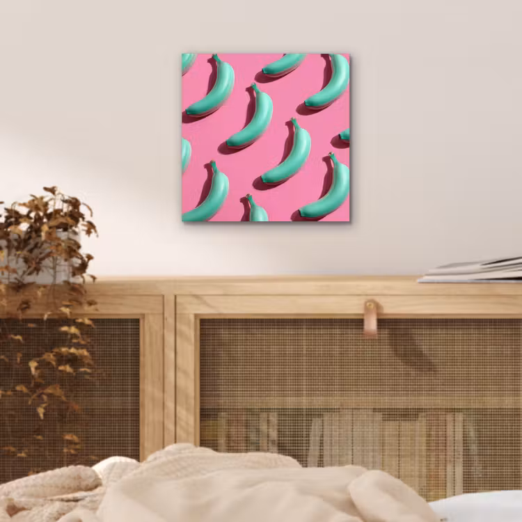 Aluminium schilderij - Bananen - Patroon - Blauw - Roze — 4