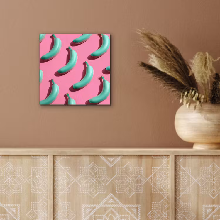 Aluminium schilderij - Bananen - Patroon - Blauw - Roze — 5