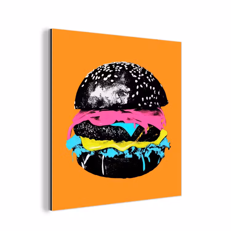 Aluminium schilderij - Hamburger - Oranje - Neon - popart — 1