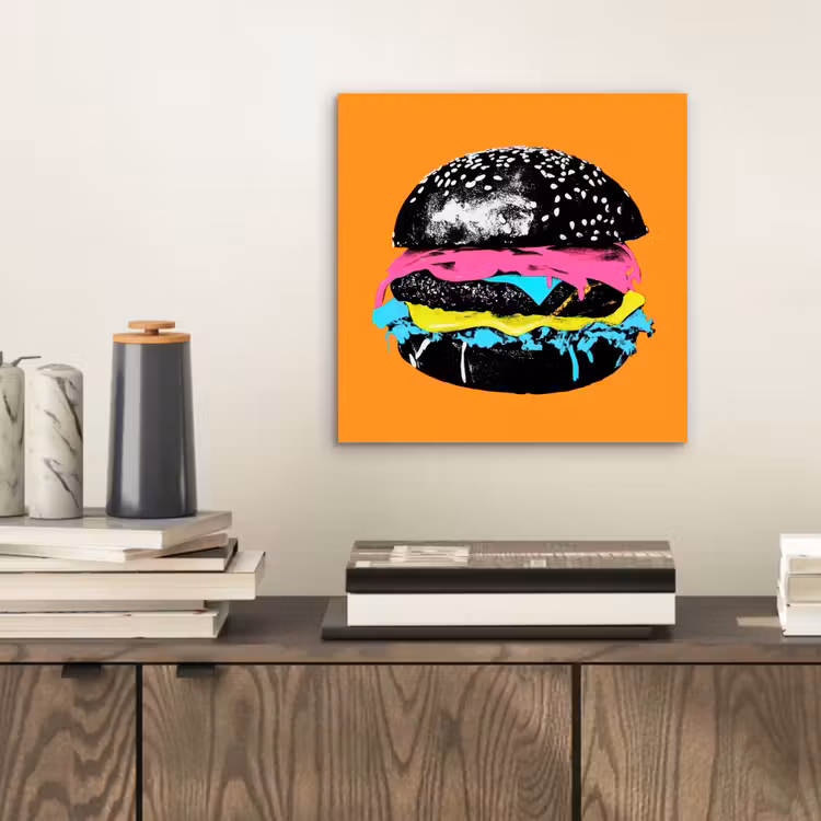 Aluminium schilderij - Hamburger - Oranje - Neon - popart — 2