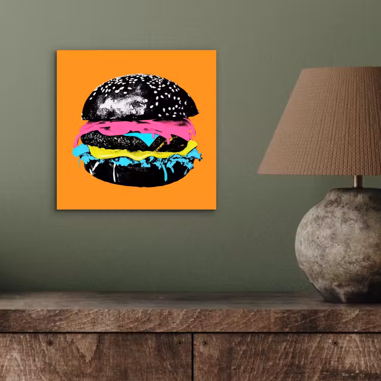 Aluminium schilderij - Hamburger - Oranje - Neon - popart — 3