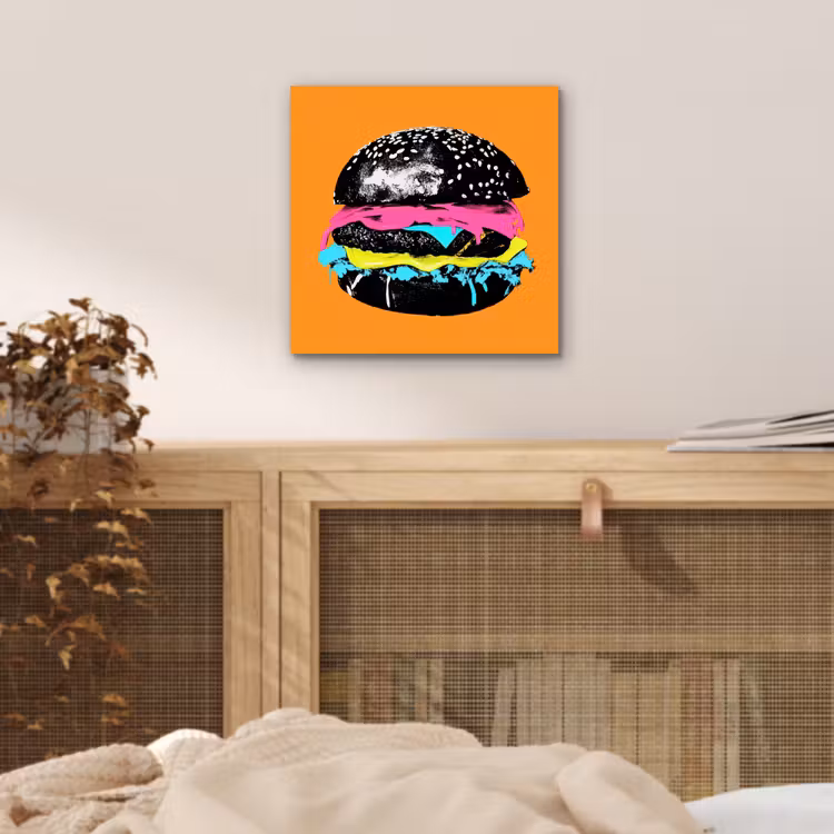 Aluminium schilderij - Hamburger - Oranje - Neon - popart — 4