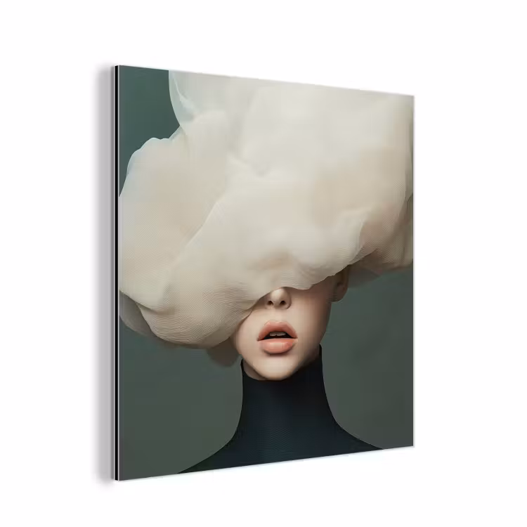 Aluminium schilderij - Hoed - Vrouw - Beige — 1